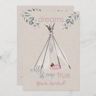 Invitation Baby shower rose Boho Tipi DreamCatcher