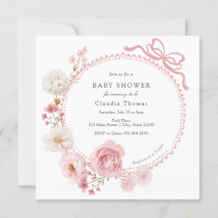 Invitation Baby shower rose bow floral