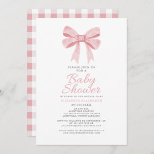 Invitation Baby shower rose Bow Girl Coquette En vichy vérifi