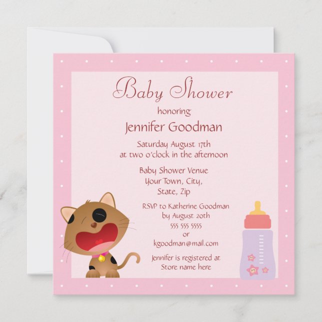 Invitation Baby shower rose cerf-volant mignon (Devant)