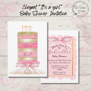Invitation Baby shower rose "c'est une fille"