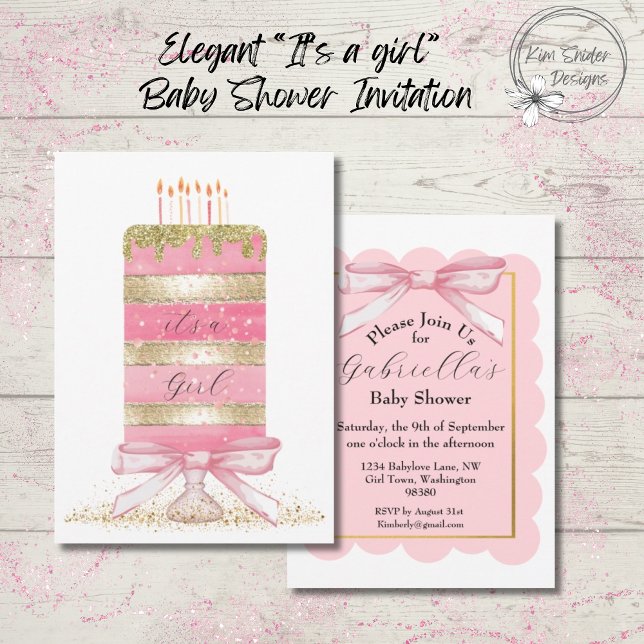 Invitation Baby shower rose "c'est une fille" (Créateur téléchargé)