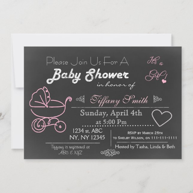 Invitation Baby shower rose Chalkboard (Devant)