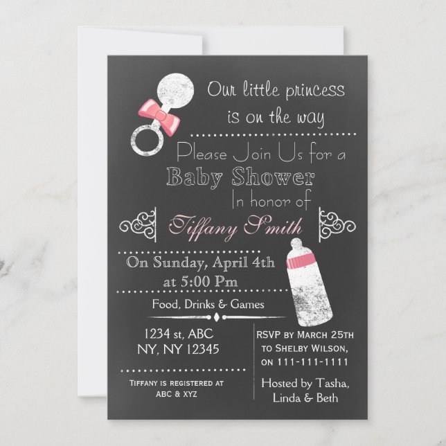 Invitation Baby shower rose Chalkboard (Devant)