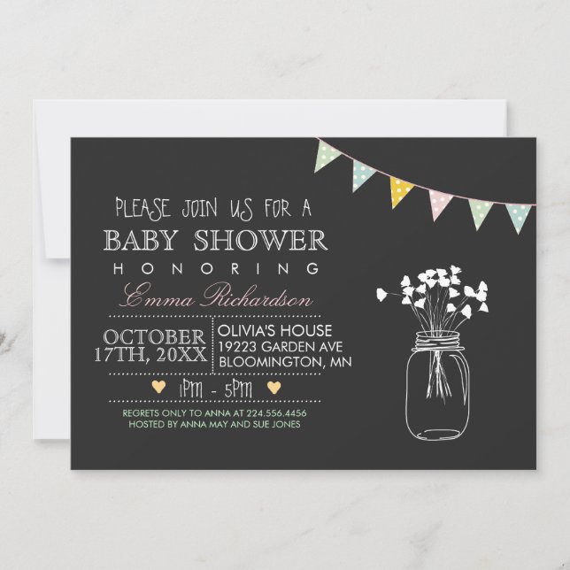Invitation Baby shower rose Chalkboard moderne (Devant)