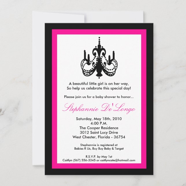 Invitation Baby shower rose chaud 5x7 (Devant)