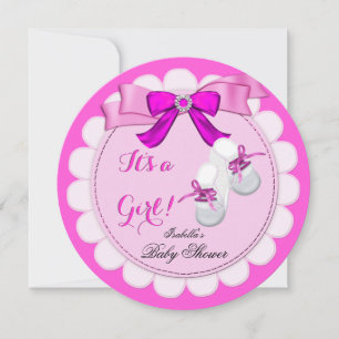 Invitation Baby Shower Rose Chaud Fille Mignonne Chaussons