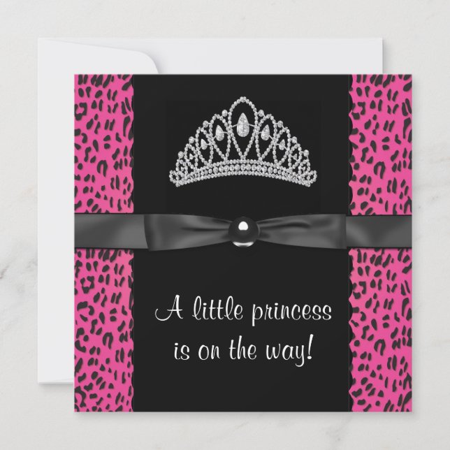 Invitation Baby Shower Rose Chaude Léopard (Devant)