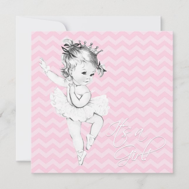 Invitation Baby shower rose Chevron Ballerina Princess (Devant)