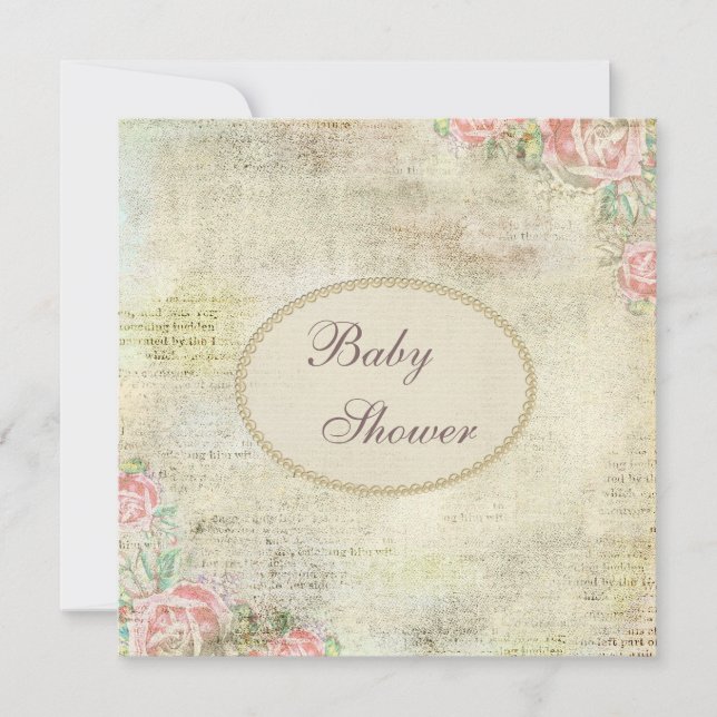 Invitation Baby shower Rose chic Pearls and Lace Shabby (Devant)