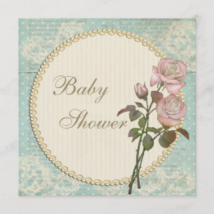 Invitation Baby shower Rose chic Pearls and Lace Shabby