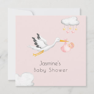 Invitation Baby shower rose cigogne minime