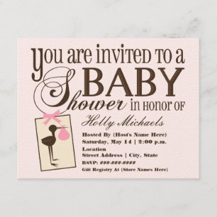 Invitation Baby shower rose cigogne sophistiquée