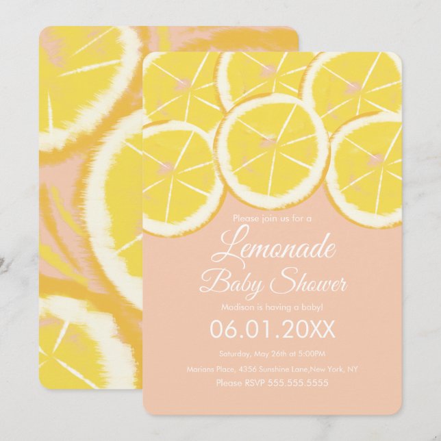 Invitation Baby Shower Rose Citron Citronné Abstra (Devant / Derrière)