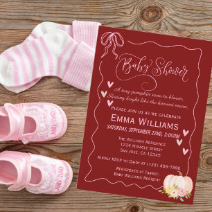 Invitation Baby shower rose Citrouille Coeurs Bow mignonnes P
