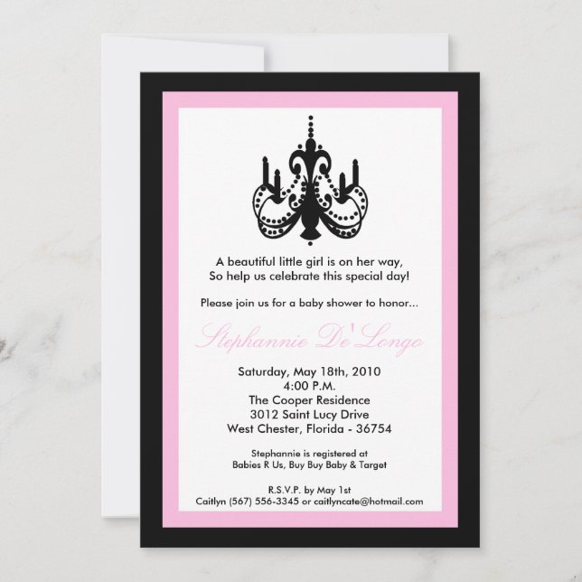 Invitation Baby shower rose clair 5x7 (Devant)