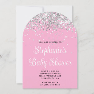 Invitation Baby shower rose clair Parties scintillant argent