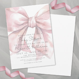 Invitation Baby Shower Rose Coquette à Nœud Papillon