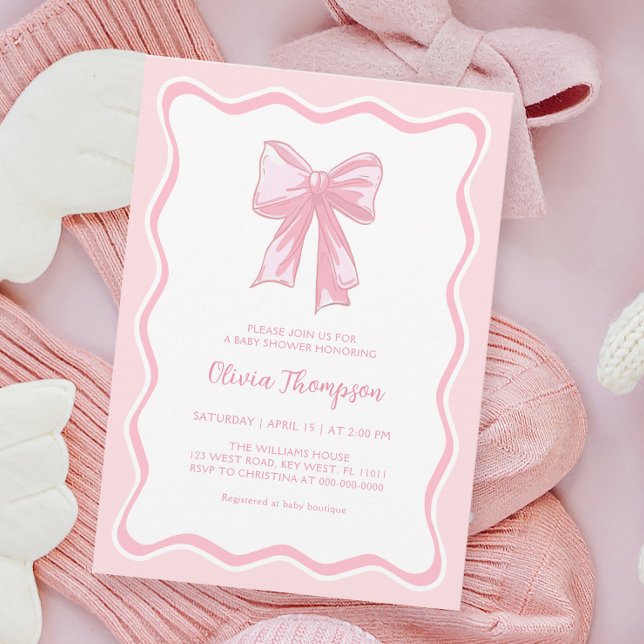 Invitation Baby shower rose Coquette Bow (Créateur téléchargé)