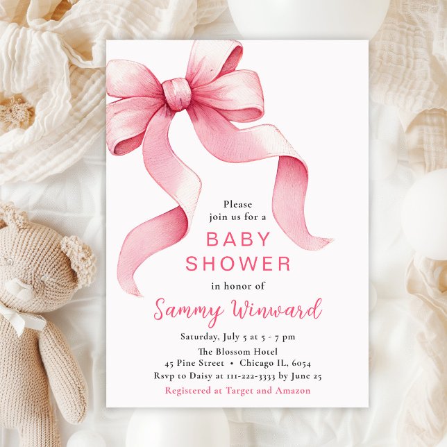 Invitation Baby shower rose Coquette Bow (Créateur téléchargé)