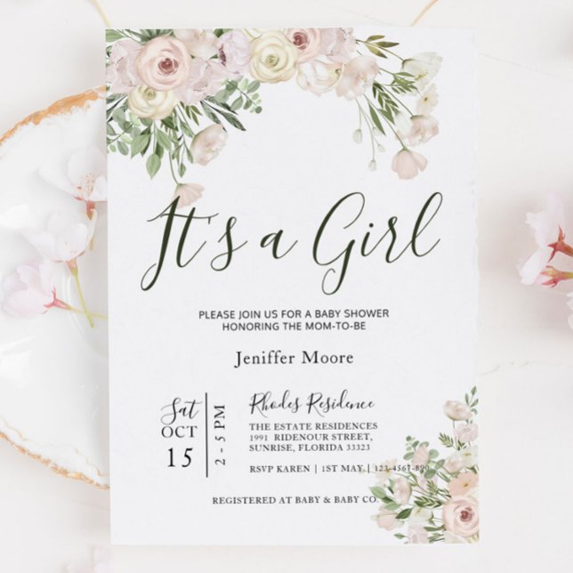 Invitation Baby shower Rose crème (Créateur téléchargé)