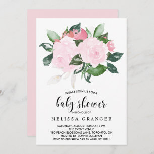 Invitation Baby shower Rose d'aquarelle rose doux
