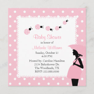 Invitation Baby shower rose de coutume de coccinelles et de