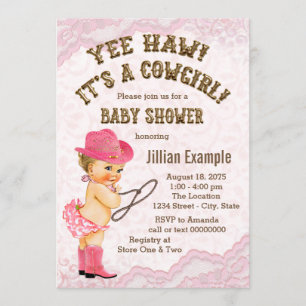 Invitation Baby shower rose de cow-girl de dentelle