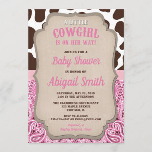 Invitation Baby shower rose de cow-girl et brun occidental de