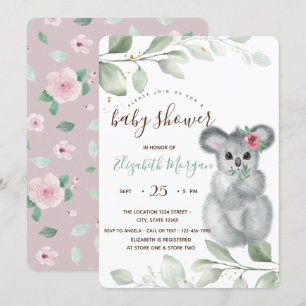 Invitation Baby shower Rose de Cute Koala