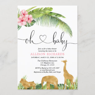 Invitation Baby shower rose de fille de jungle de safari d'or
