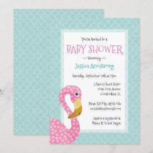 Invitation Baby shower rose de Flamant rose