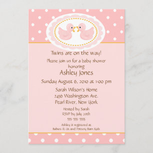 Invitation Baby shower rose de jumeaux de canards