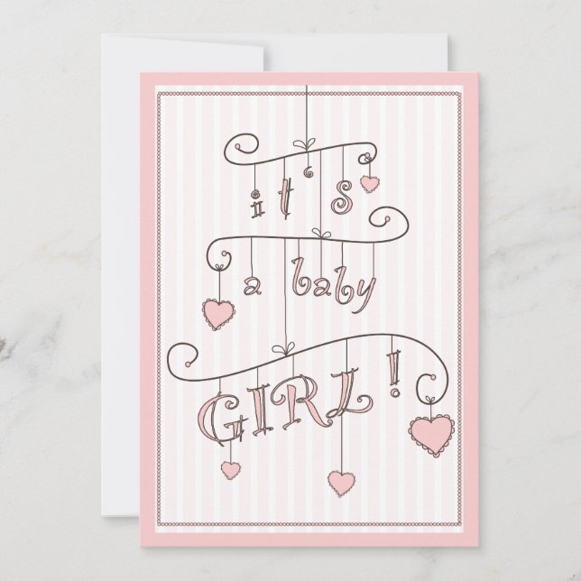 Invitation Baby shower rose de mobile de bébé d'amoureux (Devant)