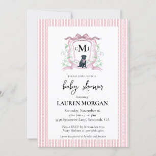 Invitation Baby shower rose de monogramme noir du Labrador