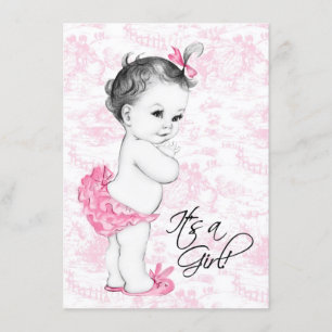 Invitation Baby shower rose de Toile
