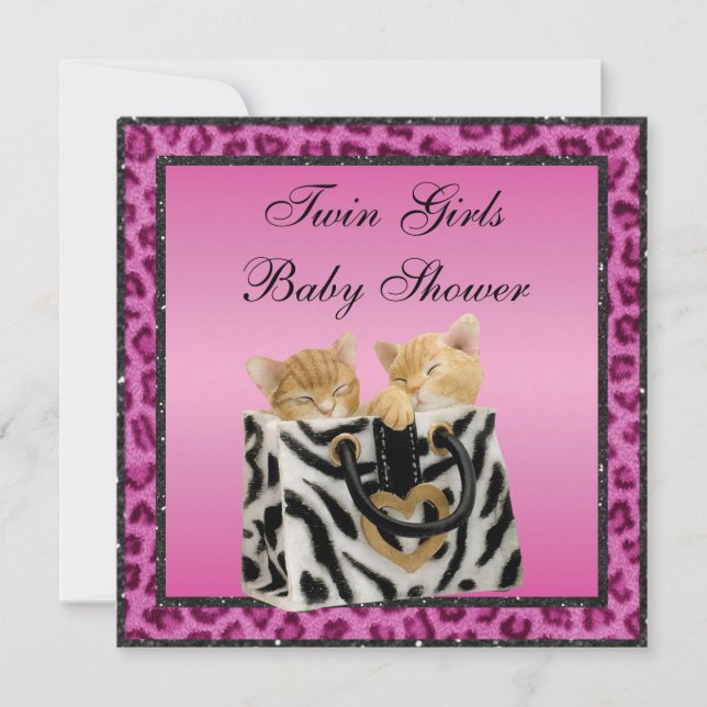 Invitation Baby shower rose d'empreinte de léopard de chatons (Devant)