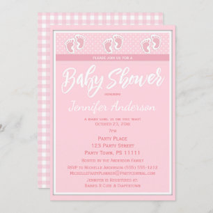 Invitation Baby shower rose d'empreinte de pas de fille
