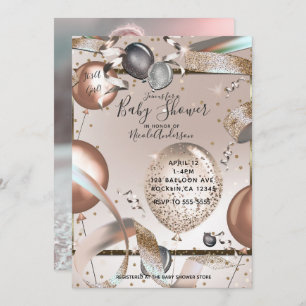 Invitation Baby shower Rose des ballons à Parties scintillant