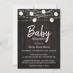 Invitation *~* Baby shower Rose des feux de fleurs de bois ru