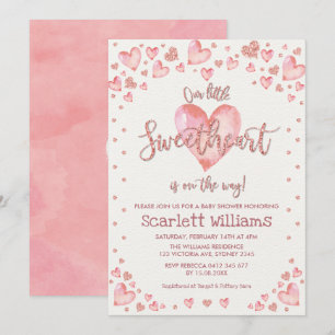 Invitation Baby shower Rose  des Valentines d'or pour filles
