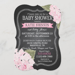 Invitation Baby shower rose d'hortensias de tableau