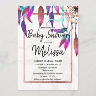 Invitation Baby shower rose d'or de Dreamcatcher d'aquarelle