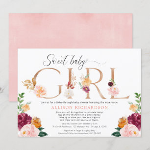 Invitation baby shower rose d'or rougeâtre
