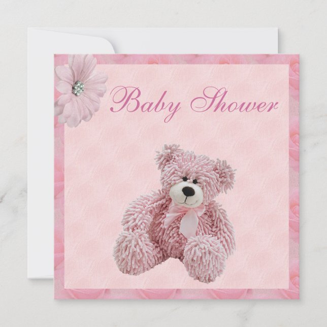 Invitation Baby shower rose d'ours de nounours et de fille de (Devant)
