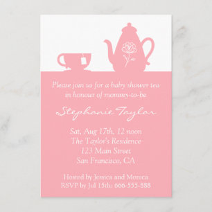Invitation Baby shower rose doux, thé pour que la maman soit