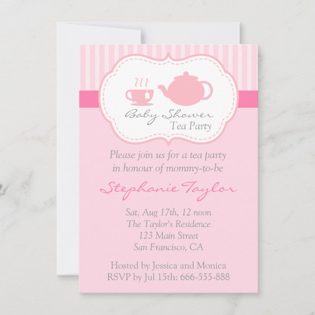 Invitation Baby shower rose doux, thé pour que la maman soit (Devant)