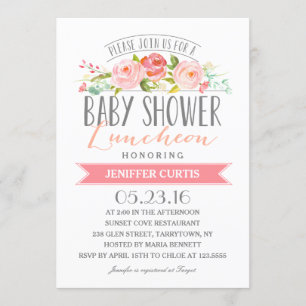 Invitation Baby shower rose du déjeuner   de bannière