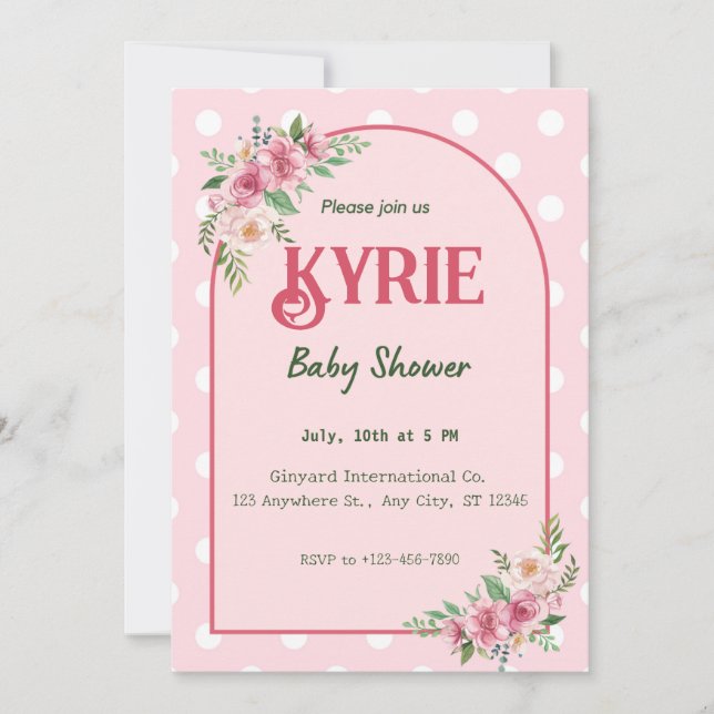 Invitation Baby shower rose élégant (Devant)