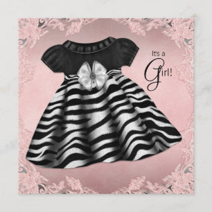 Invitation Baby shower rose élégant de zèbre